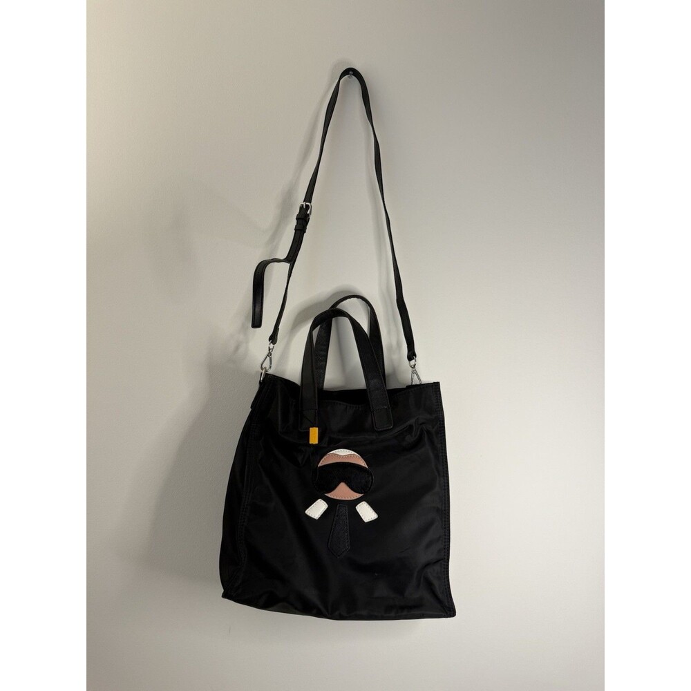 ✿ Karl Lagerfeld Paris Black Nylon Tote Bag Crossbody Ikonik Patch